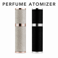 Nouvel atomiseur de parfum rechargeable en alliage de zinc avec fond en cuir, 5 ml, rond, noir et blanc, flacon pulvérisateur vide de poche pour parfum