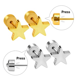 Pendientes de Estrella de Acero Inoxidable Color Dorado, Joyería Punk para Mujeres/Niñas - Product Image 3