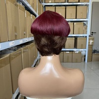 Perruques brésiliennes pour femmes en gros, coupe pixie T1b/350 #   Cheveux naturels lisses sans dentelle