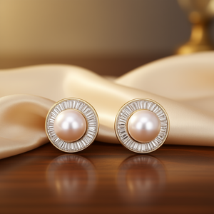 E3165 Gold Stud <b>Earrings</b> With Cultured <b>Pearl</b> Bezel Setting Classic Women's Jewelry Everyday Wear - Product Image 2