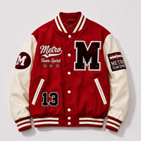 Blouson universitaire personnalisé pour homme, veste de baseball avec broderie de patchs en chenille, corps en mélange de laine rouge, OEM pour la vente en gros en vrac aux États-Unis et en Europe
