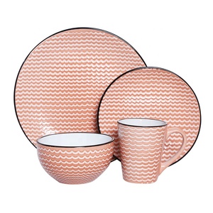 Happy Go 16 pièces <span class=keywords><strong>en</strong></span> céramique grès dîner ensemble sérigraphie coloré et noir jante Durable tasse Kit Offres Spéciales - Product Image 4