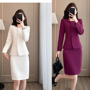 Women's Suit Set Midi Skirt Two Piece Office Lady Professional Workwear Anti-Wrinkle Satin Fabric - Product Image 1