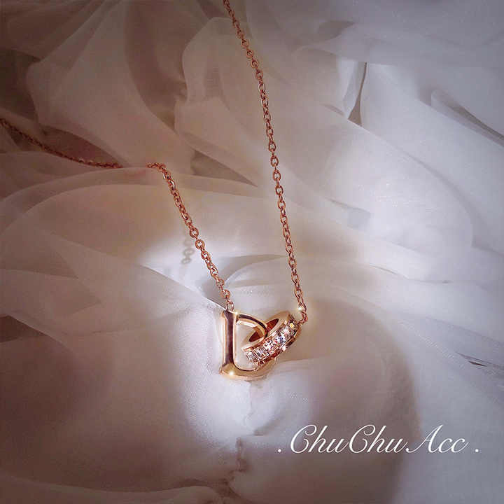 18K Stainless Steel Letter Pendant Necklace Gold Plated Love Charm Roman Number Double Ring Necklaces Jewelry