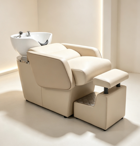 Fauteuil de lavage moderne pour salon, lit de lavage rembourré avec bassin en céramique, repose-pieds amovible, mobilier de salon de coiffure - Product Image 5