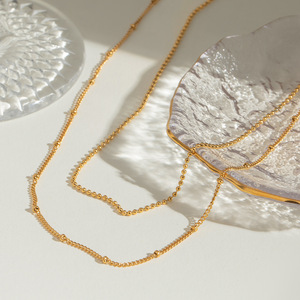 Collar de Cadena con Cuentas de Doble Capa, Chapado en Oro de 18k, Acero Inoxidable, Diseño Simple y Elegante, Joyería de Moda para Mujer - Product Image 2