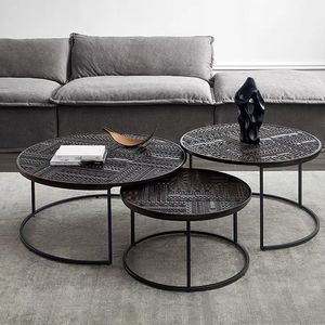 Table basse sculptée en bois massif de Style nordique Accent en fer forgé <span class=keywords><strong>belge</strong></span> Table d'appoint Vintage moderne Simple pour <span class=keywords><strong>la</strong></span> maison petite - Product Image 2