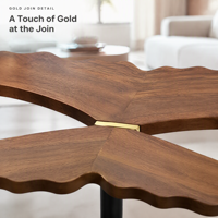 Table basse décorative contemporaine en forme de fleur noire, table d'appoint en bois avec ailes de papillon, piétement cylindrique en métal doré