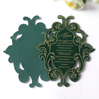 Gran oferta, diseño único, tarjeta de menú de boda de terciopelo verde oliva, tarjetas de invitación de boda de lámina dorada
