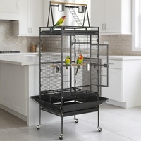 Cage à oiseaux en métal à toit ouvert avec accessoires de jeux, conception à roulettes, adaptée à plusieurs perroquets de petite à moyenne taille