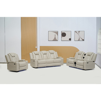 Ensemble de canapés inclinables électriques de luxe 2026 en cuir synthétique beige, design moderne, multifonctionnel avec haut-parleurs et LED, pour salon en bois