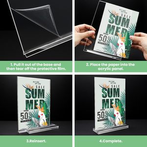 Support de présentation en acrylique transparent A4 en forme de T, cadre <span class=keywords><strong>photo</strong></span> double face, porte-panneau de table, résistant à l'eau, anti-UV/écran soyeux - Product Image 4