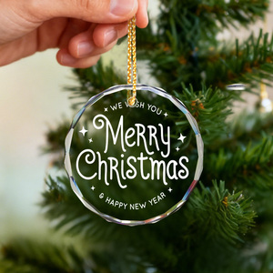 Ornamento personalizzato personalizzato di decorazione di natale chiaro all'ingrosso incisione Laser 3D Logo ovale forma rotonda ornamenti di vetro - Product Image 5