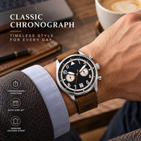 Montre à quartz pour homme VK64 personnalisée en gros, bracelet en acier inoxydable et cuir, mode, étanche, calendrier, chronographe
