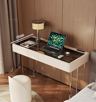 Table de toilette moderne en bois massif avec miroir LED flottant en acrylique et rangement durable pour appartement, hôtel, chambre à coucher