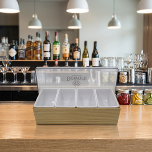 Plateau à condiments en bois avec logo personnalisé, 4 compartiments, plat de service avec couvercle, utilisation en restaurant, bar - Product Image 3