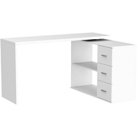 Bureau d'ordinateur moderne en bois blanc, bureau de forme L réversible avec étagères de rangement, mobilier de bureau à domicile