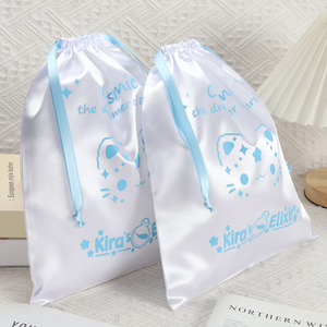 Bolsa de Satén Blanca con Cordón, Personalizable con Logotipo, para Empacar Pelucas, Sombreros, Ropa, Bolsa de Seda para Regalos, Venta al por Mayor OEM/ODM - Product Image 2