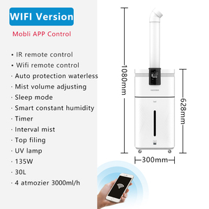 Humidificateur d'air à réservoir de 30 L, ultrasonique, évaporation de 3 kg/h, télécommande par application, machine à <span class=keywords><strong>humidifier</strong></span>, nébuliseur, générateur de brouillard - Product Image 2