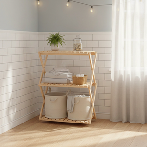 Étagère pliante multi-niveaux en bois de radiata - Étagère de rangement naturelle à 2/3/4 niveaux avec finition PU, montage facile pour salon et buanderie - Product Image 6