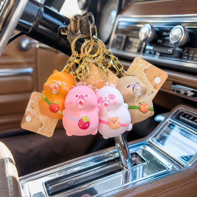 Ready to Ship 3D Cute Panda Capybara Bear Pig Soft Rubber Pendant with Fidget Bubble Mouth PVC Keychain