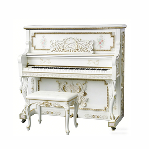 Piano Mecánico Vertical Blanco con Relieve de Espiral Europeo - Detalles Florales Rosados Pintados a Mano - para Práctica en el Dormitorio - Product Image 2