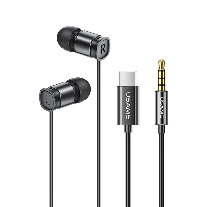 USAMS Bulk verdrahtet billigste 3,5mm Typ C USB C Mikrofon kabel gebundene Kopfhörer Freisprech-Kopfhörer