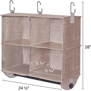 Hanging Closet Organizer 4 Section Fabric <b>Collapsible</b> With Metal Rod For Wardrobe <b>Storage</b> - Product Image 3