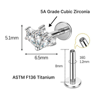 Anting-anting titanium grade implan ASTM F136 JIAXIN, berulir dalam, untuk labret, helix, tragus, bibir, perhiasan tindik tubuh berkualitas tinggi.