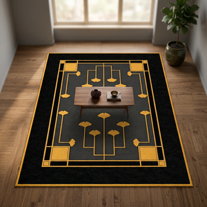 Tapis de luxe en laine de Nouvelle-Zélande noir et or, style Art déco, géométrique, floral, moderne, tapis de designer - Product Image 3