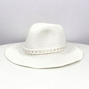 Chapeau de paille d'été pour femme, style jazz, panama, fedora, avec chaîne, pour la plage, vente en gros - Product Image 3