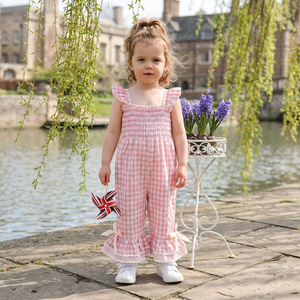 จั๊มสูทเด็กผู้หญิงลายตารางฤดูร้อน แขนกุด ผ้าซีร์ซัคเกอร์ แต่งสม็อค - Product Image 5