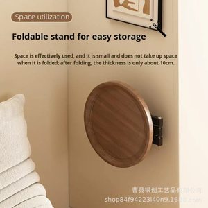 Solid Wood Round Tray Rack <b>Wall</b> <b>Mounted</b> Foldable Rotating Storage <b>Shelf</b> For Bedside Or Office Use - Product Image 5