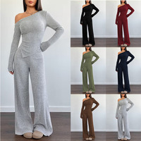 Ensemble tricoté asymétrique européen et américain pour femme, nouvelle collection automne, coupe ajustée, anti-plis, haut à manches longues
