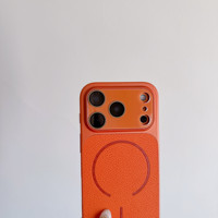 Étui de téléphone simple en cuir PU texturé pour iPhone Air 13 14 15 16 17 Pro Max avec chargement sans fil et protection magnétique pour objectif