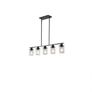 Modern Industrial 5-Light <b>Pendant</b> Chandelier Matte Black Metal Frame Clear <b>Glass</b> <b>Shades</b> 37 Inch Hanging Ceiling Light Fixture - Product Image 1