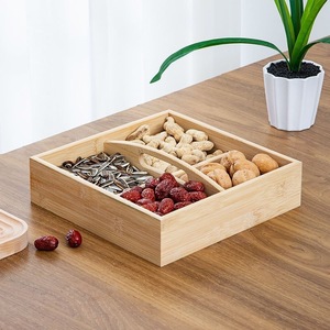 Caja de Bambú para Aperitivos con Cuatro Compartimentos, Rectangular, para Almacenamiento en Escritorio, para Nueces, Frutos Secos, Dulces de Boda, Plato para Frutas - Product Image 1