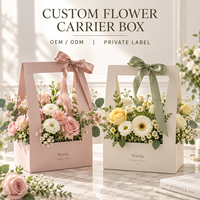 Boîte de transport pour bouquets floraux en carton, avec poignée découpée en forme de nœud, pour présentation de fleurs, emballage de marque OEM