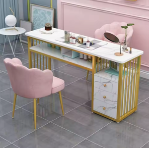Station de manucure élégante pour salon, mobilier de salon, tables et bureaux à ongles en métal avec chaise, plateau en marbre, moderne et personnalisable pour l'entrée des centres commerciaux - Product Image 1