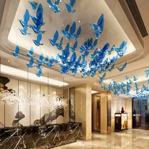 American living room led glass pendant lamp zhongshan modern hotel restaurant lighting blue bird chandelier