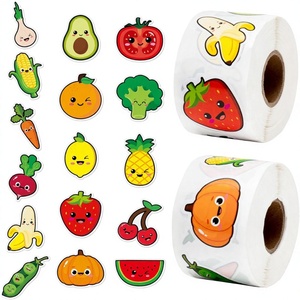 Autocollants en papier artistique écologiques imperméables en gros, forte adhérence, couleurs mélangées, motifs amusants fruits légumes émoticônes - Product Image 2