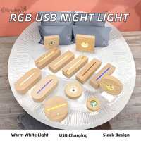 Lampe USB acrylique lumineuse 3D personnalisée RVB Base en bois Veilleuse LED blanc chaud Moderne Usine Directe pour un usage domestique Matériau ABS