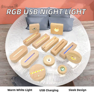 Tùy chỉnh RGB 3D sáng hình chữ nhật USB đèn bằng gỗ cơ sở ấm trắng dẫn ánh sáng ban đêm nhà hiện đại sử dụng vật liệ<span class=keywords><strong>u</strong></span> ABS - Product Image 2