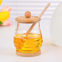 Pot à miel en verre personnalisé, vente en gros d'usine, pot à miel unique en verre avec couvercle et cuillère