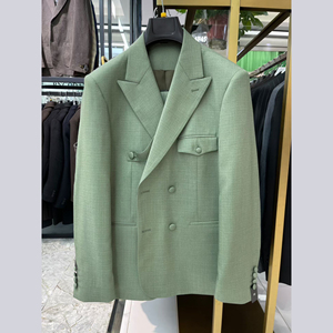 Traje de <span class=keywords><strong>Hombre</strong></span> Talla Grande Color Verde Menta, Nuevo, 2 Piezas, Cuello en V, Doble Botonadura, Estilo Americano, Transpirable, Casual - Product Image 2