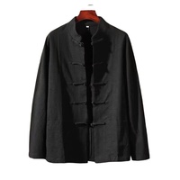 Lässige Herren-Leinenhemden im Chinesischen Stil mit Stehkragen, Kung-Fu-Tai-Chi-Mantel, Gestrickter Tang-Anzug, Uniform-Jacke für den Frühling