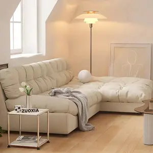 Cream Style Sofa Living Room Combination Italian Fabric Tofu Block Lazy Sofa French Technology Fabric Cloud Sofa