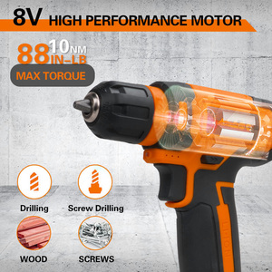 Taladro de Impacto Eléctrico Inalámbrico de 8V Personalizable, 10mm, con Batería de Litio, <span class=keywords><strong>Caja</strong></span> de Herramientas, Velocidad Variable, Juego de Taladro OEM - Product Image 2