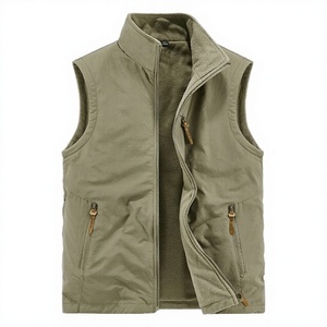 Chaleco con Cierre y Cuello Alto Color Verde Oliva para Hombre, Ropa Exterior Informal Resistente al Viento, Forro Polar, para Otoño - Product Image 2