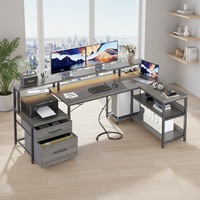 Bureau d'ordinateur modulaire en bois en forme de L, grand format, avec éclairage LED, design ergonomique d'angle, support pour moniteur et armoire de rangement Simple Century